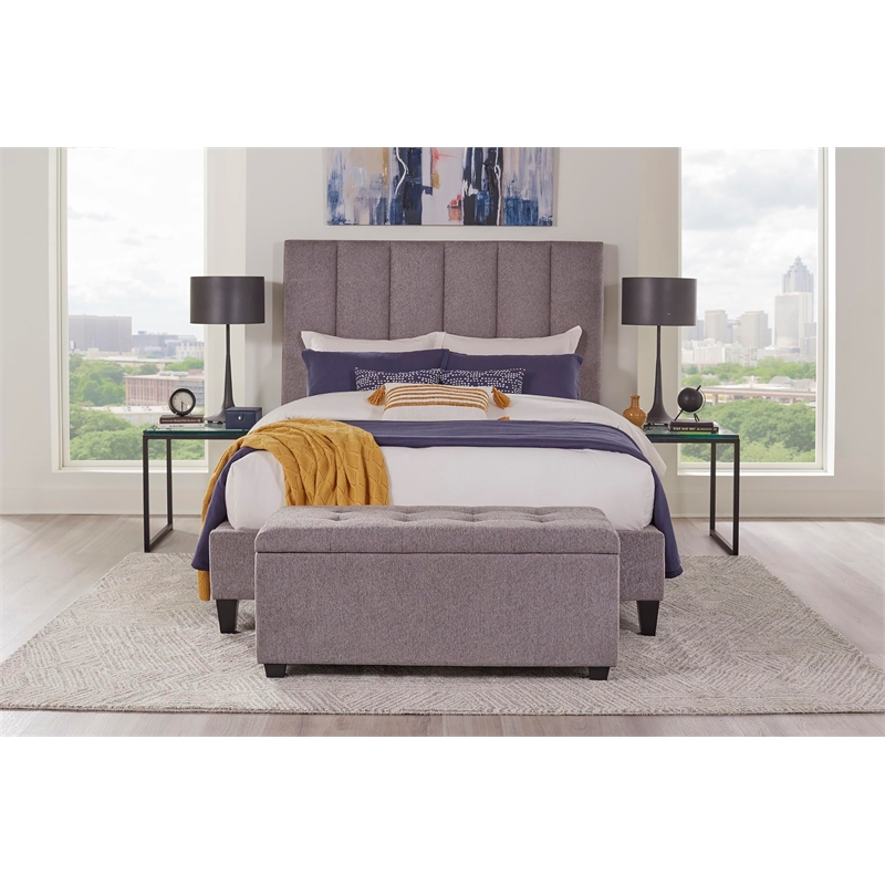 Pemberly Row Traditional Chenille King Bed in Stream Gray Finish