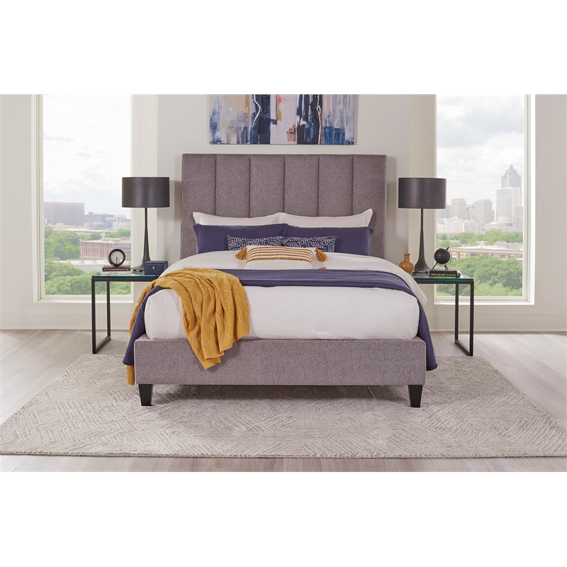 Pemberly Row Traditional Chenille King Bed in Stream Gray Finish