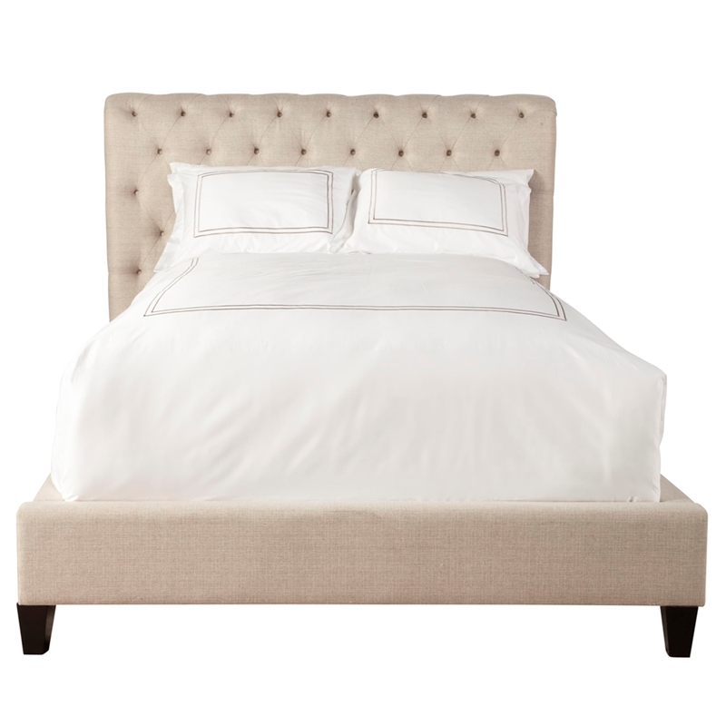 Pemberly Row Traditional Fabric Queen Bed in Downy Tan Finish