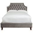 Pemberly Row Traditional Velvet Fabric Cal King Bed in Gray Finish