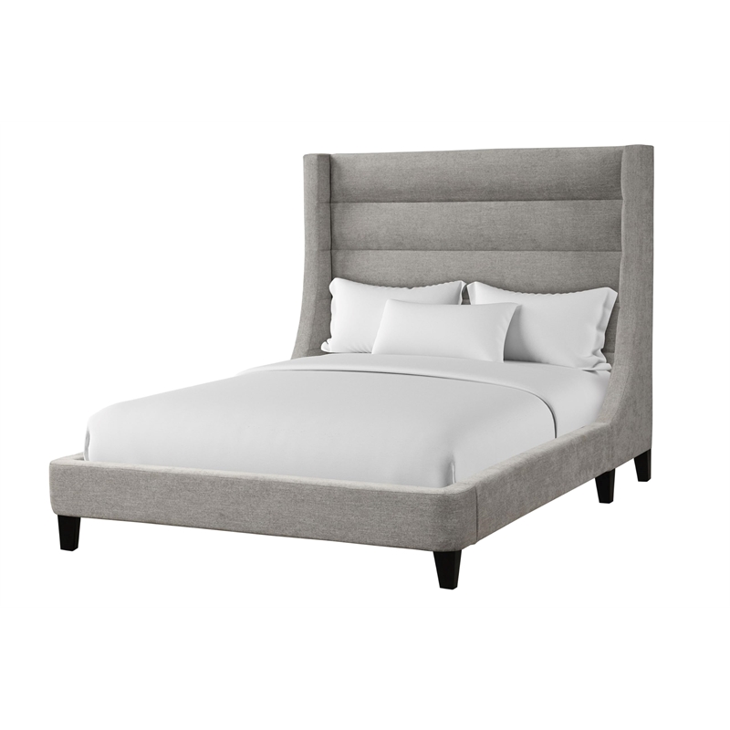 Pemberly Row Traditional Fabric King Bed in Luxe Light Gray Finish