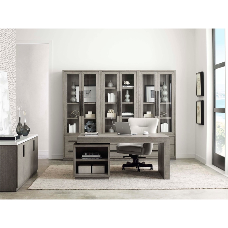 Pemberly Row Contemporary Wood Executive Desk in Moonstone Gray