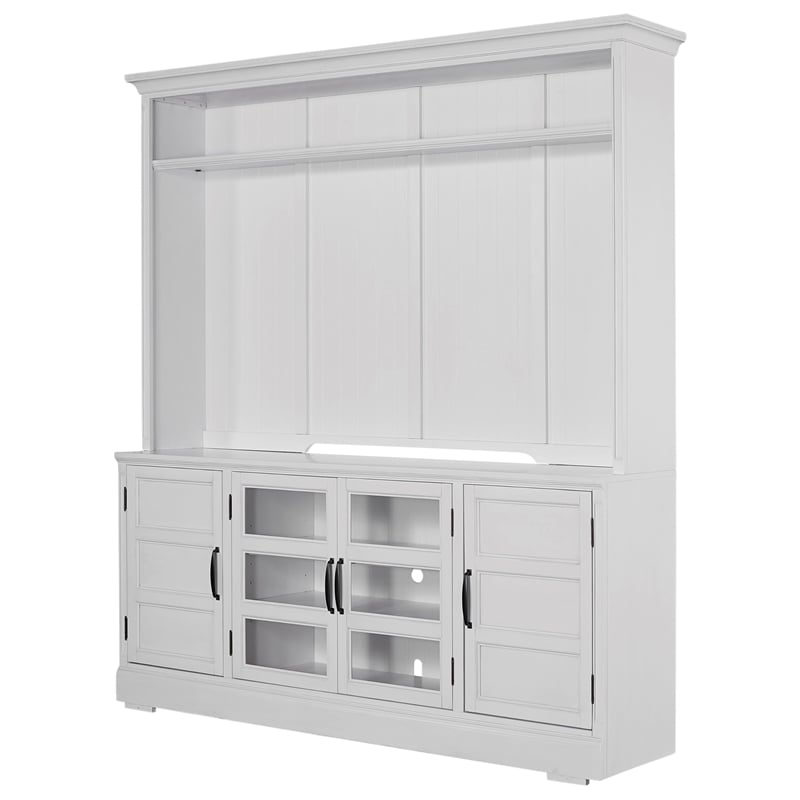 Pemberly Row Farmhouse Wood TV Console with Hutch in White Finish
