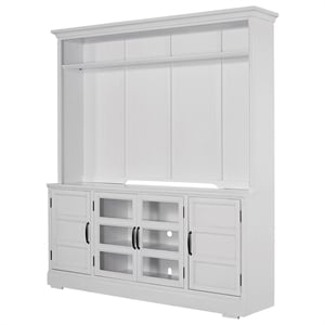 Pemberly Row Farmhouse Wood TV Console with Hutch in White Finish
