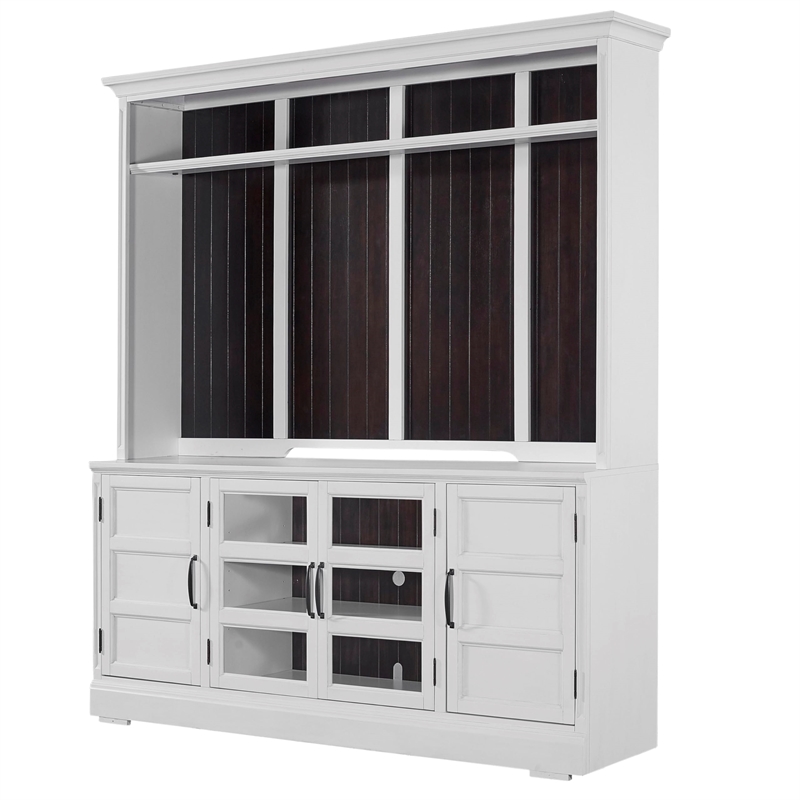 Pemberly Row Farmhouse Wood TV Console with Hutch in White Finish