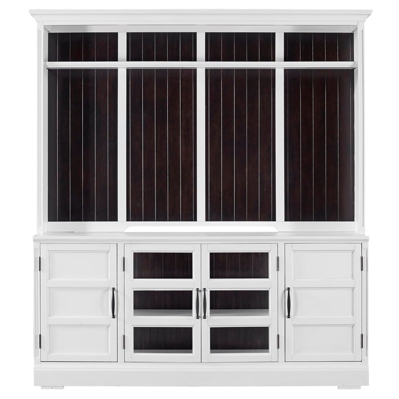 Pemberly Row Farmhouse Wood TV Console with Hutch in White Finish