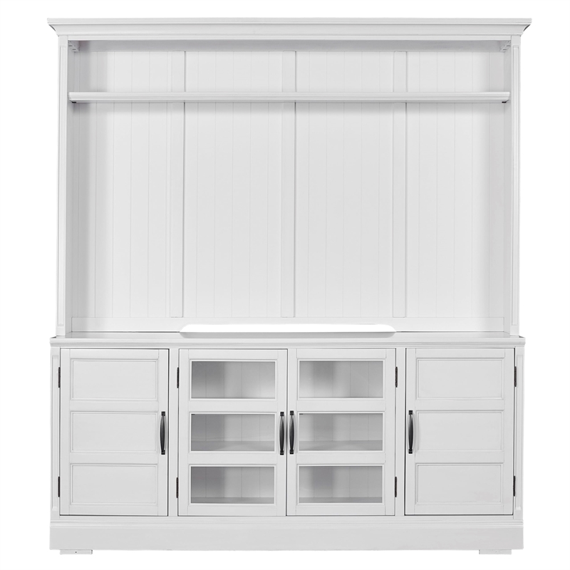 Pemberly Row Farmhouse Wood TV Console with Hutch in White Finish
