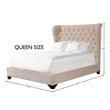 Pemberly Row Traditional Velvet Queen Bed in Meringue Tan Finish