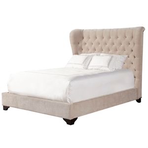 Pemberly Row Traditional Velvet King Bed in Meringue Tan Finish