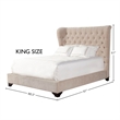 Pemberly Row Traditional Velvet King Bed in Meringue Tan Finish