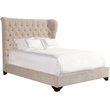Pemberly Row Traditional Velvet King Bed in Meringue Tan Finish