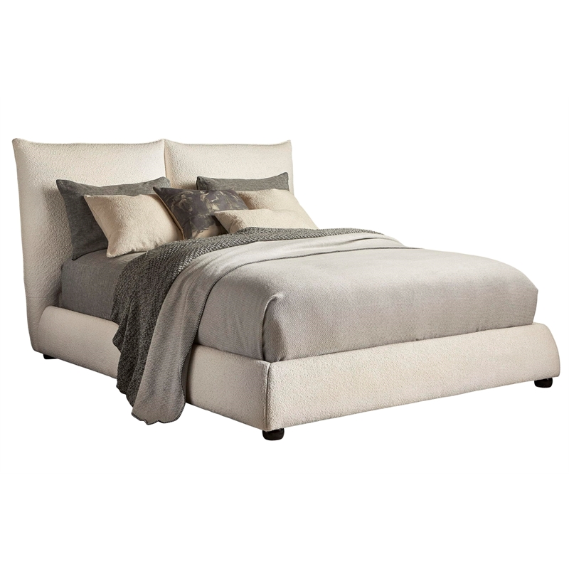 Pemberly Row Traditional Fabric King Bed in Cozy Snow Beige Finish