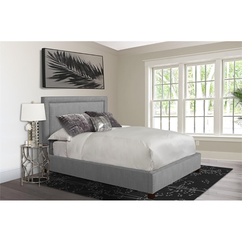 Pemberly Row Traditional Fabric King Bed in Mineral Gray Finish