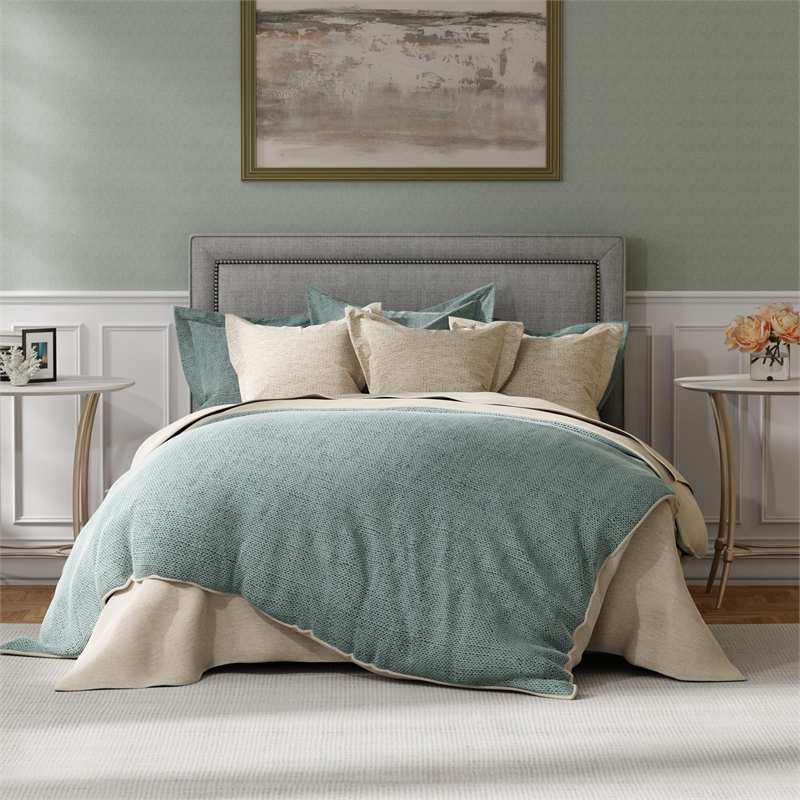 Pemberly Row Traditional Fabric King Bed in Mineral Gray Finish