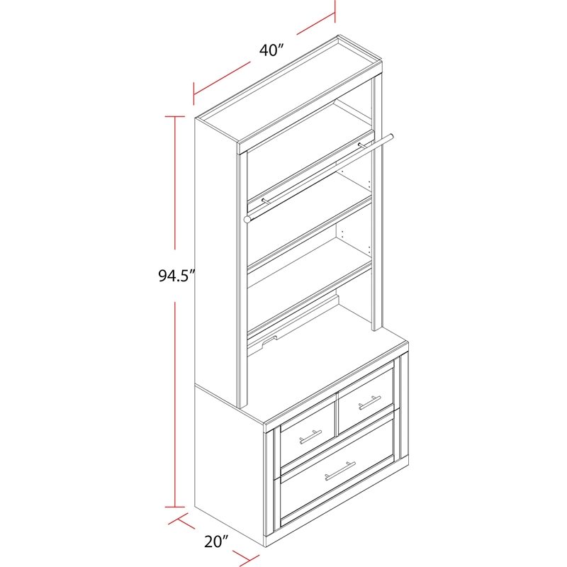 Pemberly Row Farmhouse Wood Lateral File and Hutch in White Finish
