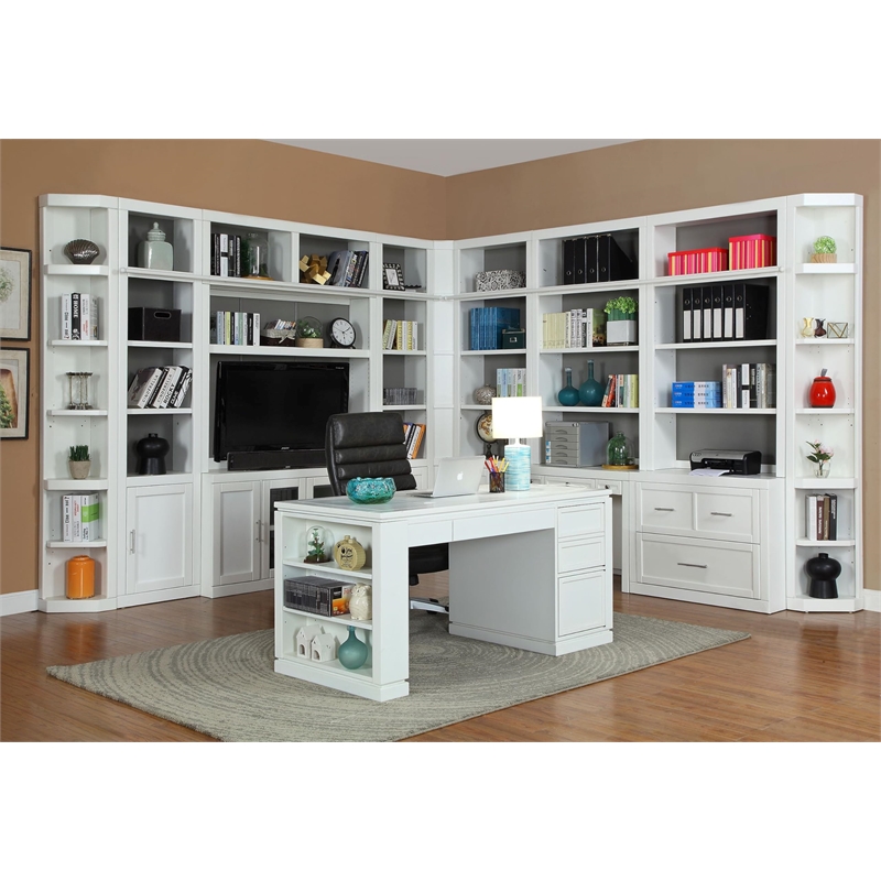 Pemberly Row Farmhouse Wood Lateral File and Hutch in White Finish