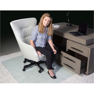 Pemberly Row Contemporary 36&quot Traditional Glass Chair Mat in Clear
