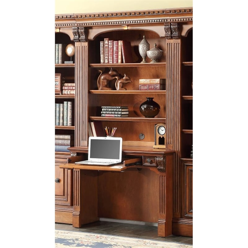 Pemberly Row Modern Traditional Wood Library Desk in Brown Finish
