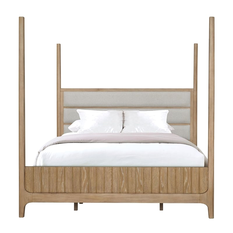 Pemberly Row Traditional Wood King Poster Bed in Natural Finish