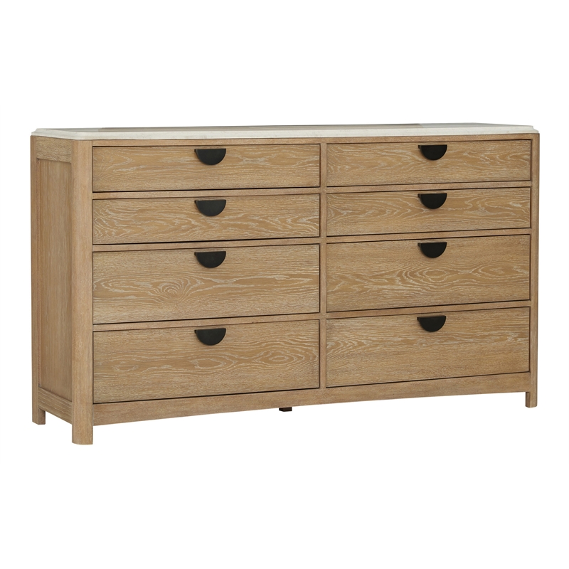 Pemberly Row Contemporary 8 Drawer Traditional Wood Dresser in Natural
