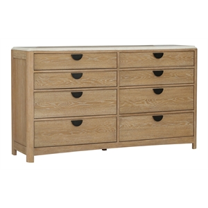 Pemberly Row Contemporary 8 Drawer Traditional Wood Dresser in Natural
