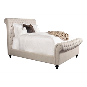 Pemberly Row Traditional Fabric King Bed in Crepe Beige Finish