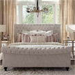 Pemberly Row Traditional Fabric King Bed in Crepe Beige Finish