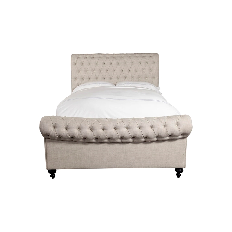 Pemberly Row Traditional Fabric King Bed in Crepe Beige Finish