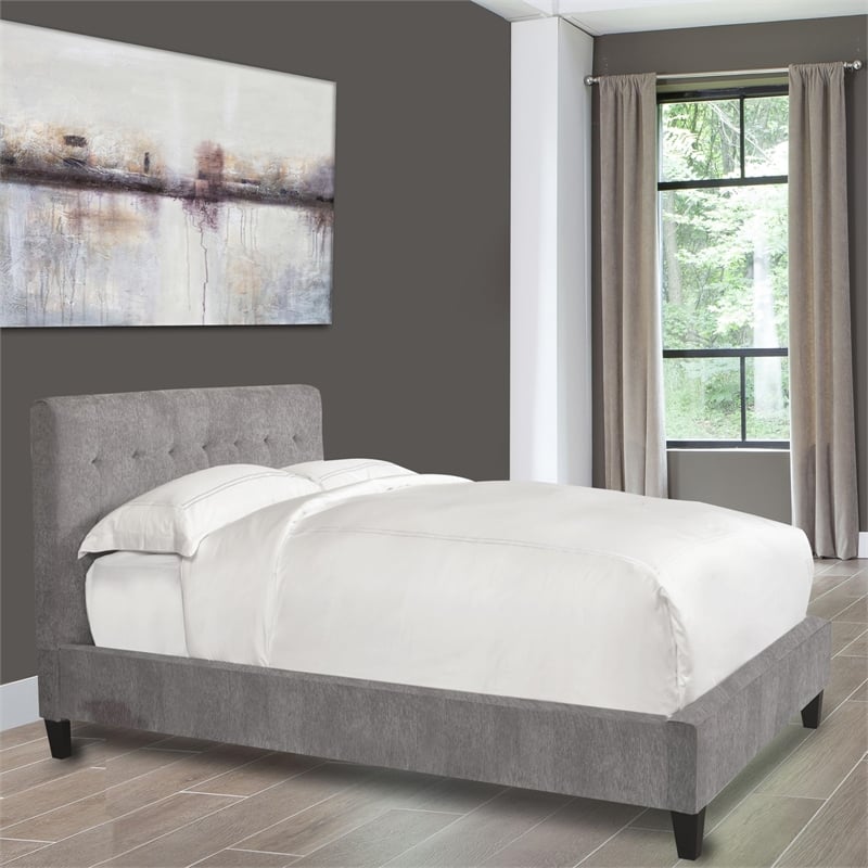 Pemberly Row Traditional Fabric King Bed in Cornflower Gray Finish