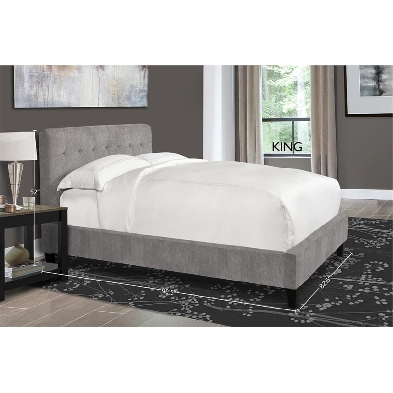 Pemberly Row Traditional Fabric King Bed in Cornflower Gray Finish