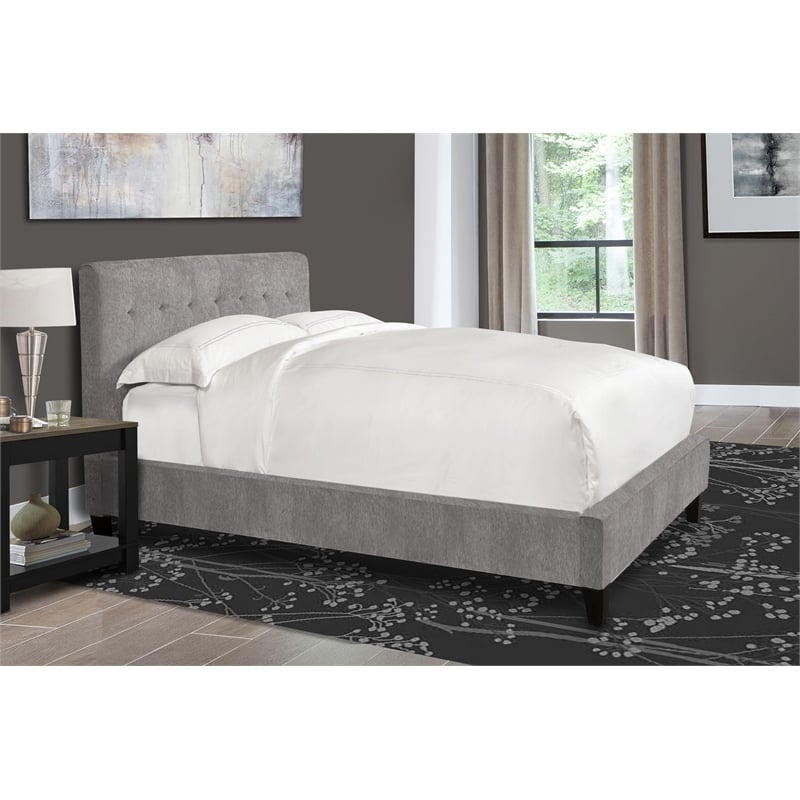 Pemberly Row Traditional Fabric King Bed in Cornflower Gray Finish