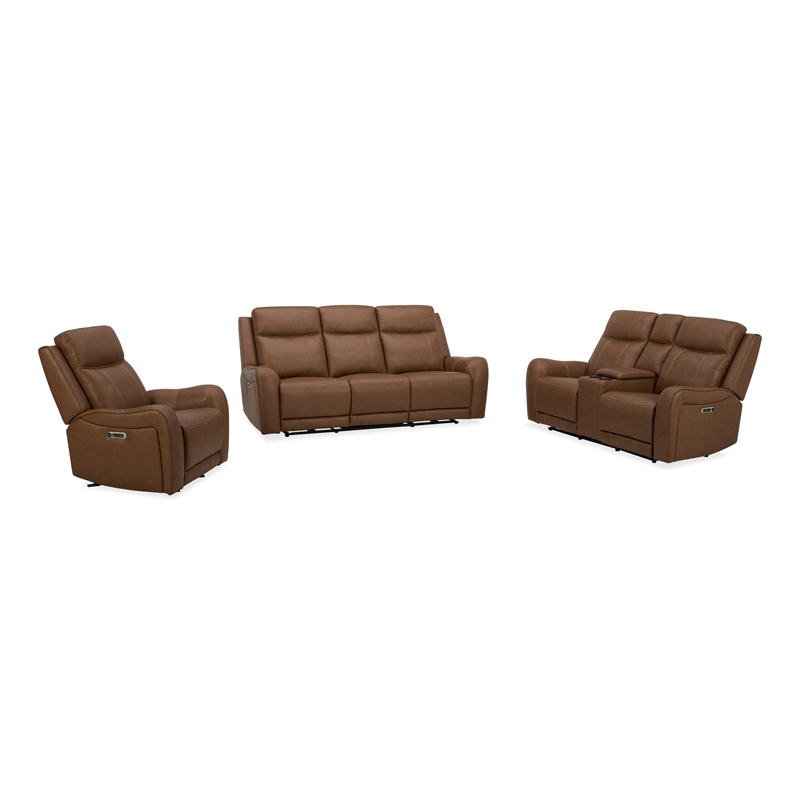 Pemberly Row Contemporary Leather Butternut Power Reclining Sofa P2