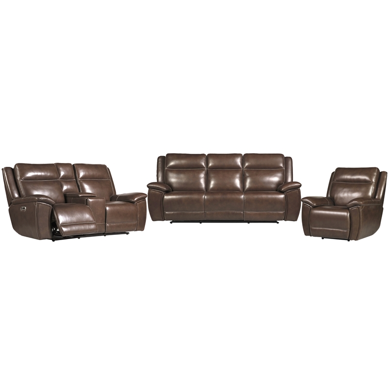 Pemberly Row Contemporary Hickory Power Reclining Zero Gravity Sofa P2