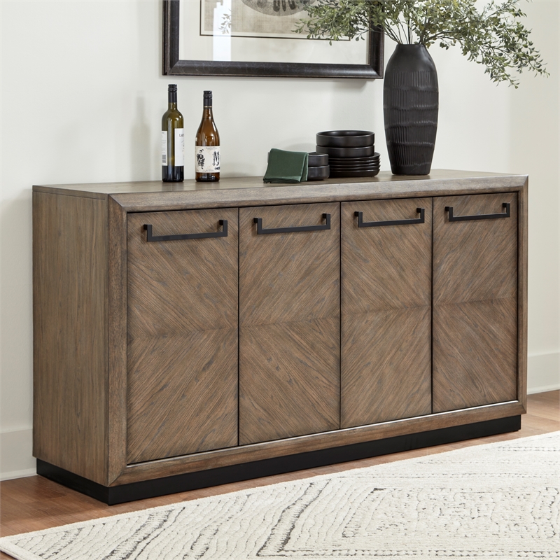 Pemberly Row Contemporary Engineered Wood Dining Sideboard in Brown