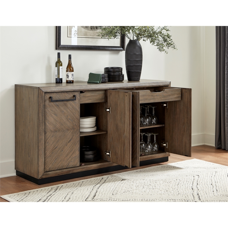Pemberly Row Contemporary Engineered Wood Dining Sideboard in Brown