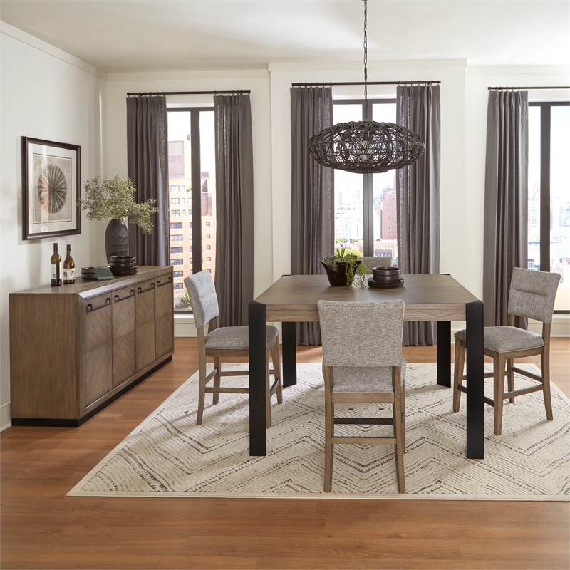 Pemberly Row Contemporary Engineered Wood Dining Sideboard in Brown
