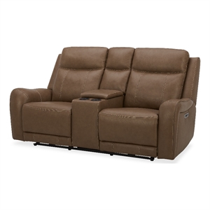 Pemberly Row Contemporary Butternut Power Reclining Console Loveseat P2