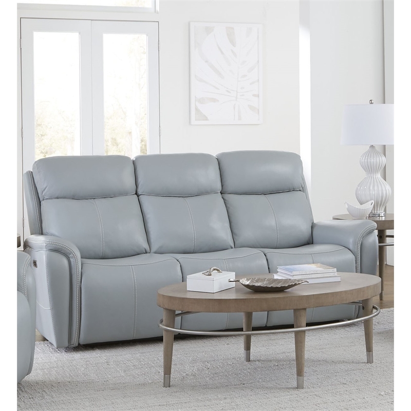 Pemberly Row Contemporary Seamist Grey Power Reclining Sofa P2