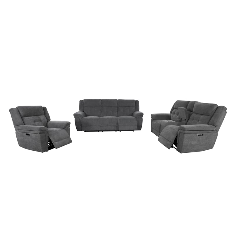 Pemberly Row Contemporary Fabric Bristol Grey Power Recliner P2