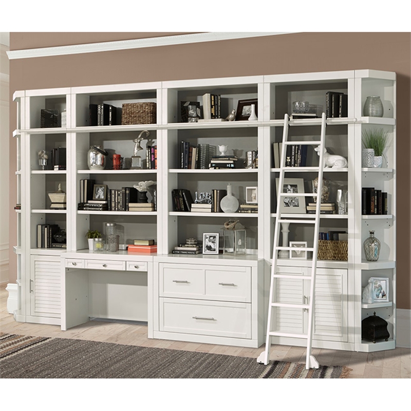 Pemberly Row Contemporary Engineered Wood 9 Piece Library Wall in White