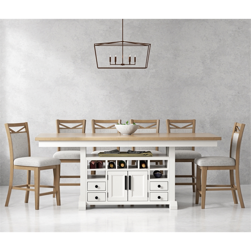 Pemberly Row Contemporary Island Counter Height Table with 6 chairs