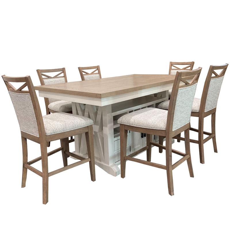 Pemberly Row Contemporary Island Counter Height Table with 6 chairs