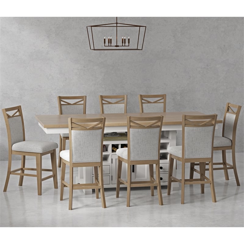 Pemberly Row Contemporary Island Counter Height Table with 8 chairs