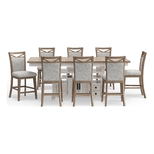 Pemberly Row Contemporary Island Counter Height Table with 8 chairs