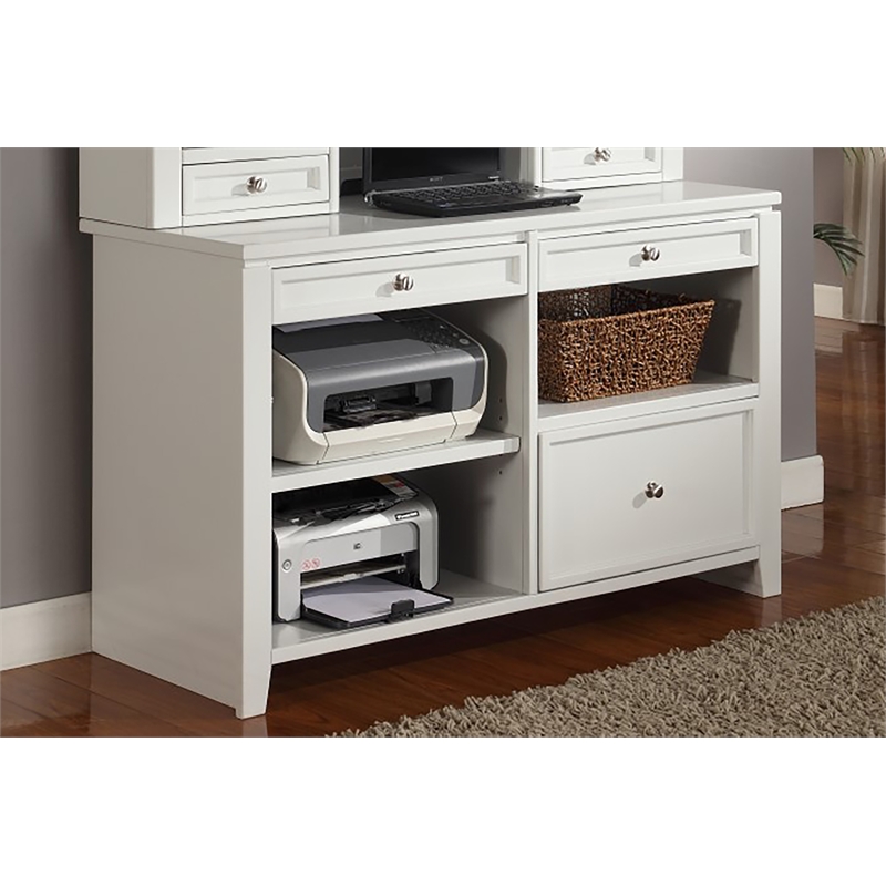 Pemberly Row Contemporary Engineered Wood White L-Shape Desk with Credenza