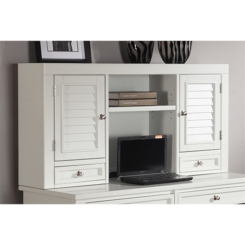 Pemberly Row Contemporary L-Shape Desk with Credenza and Hutch