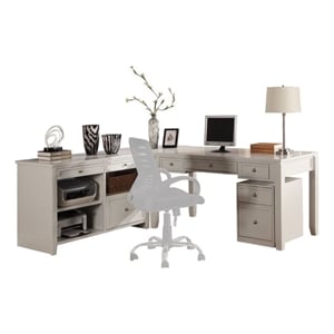 Pemberly Row Contemporary L-Shape Desk with Credenza and Lateral File