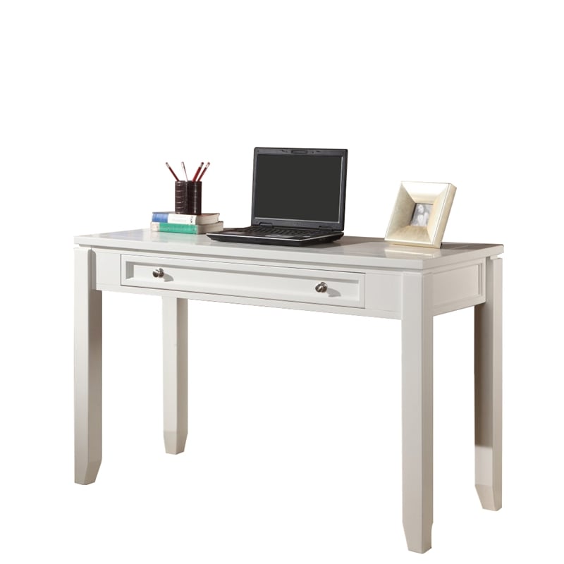 Pemberly Row Contemporary Engineered Wood L-Shape Desk with Hutch in White