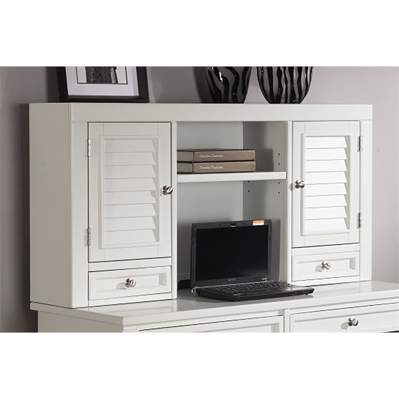 Pemberly Row Contemporary Engineered Wood L-Shape Desk with Hutch in White