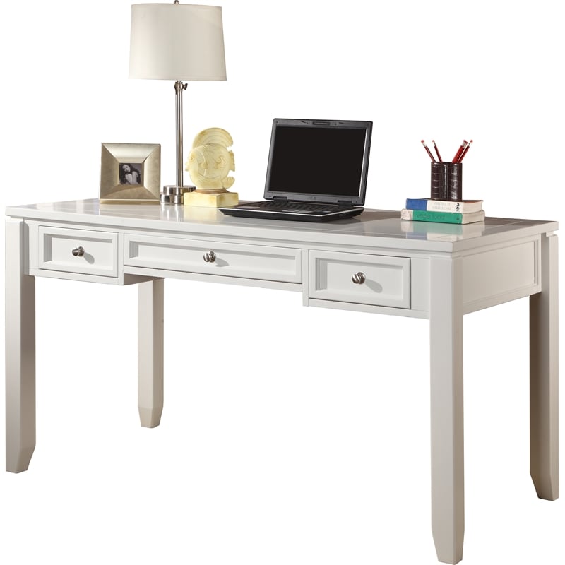 Pemberly Row Contemporary Engineered Wood L-Shape Desk with Hutch in White